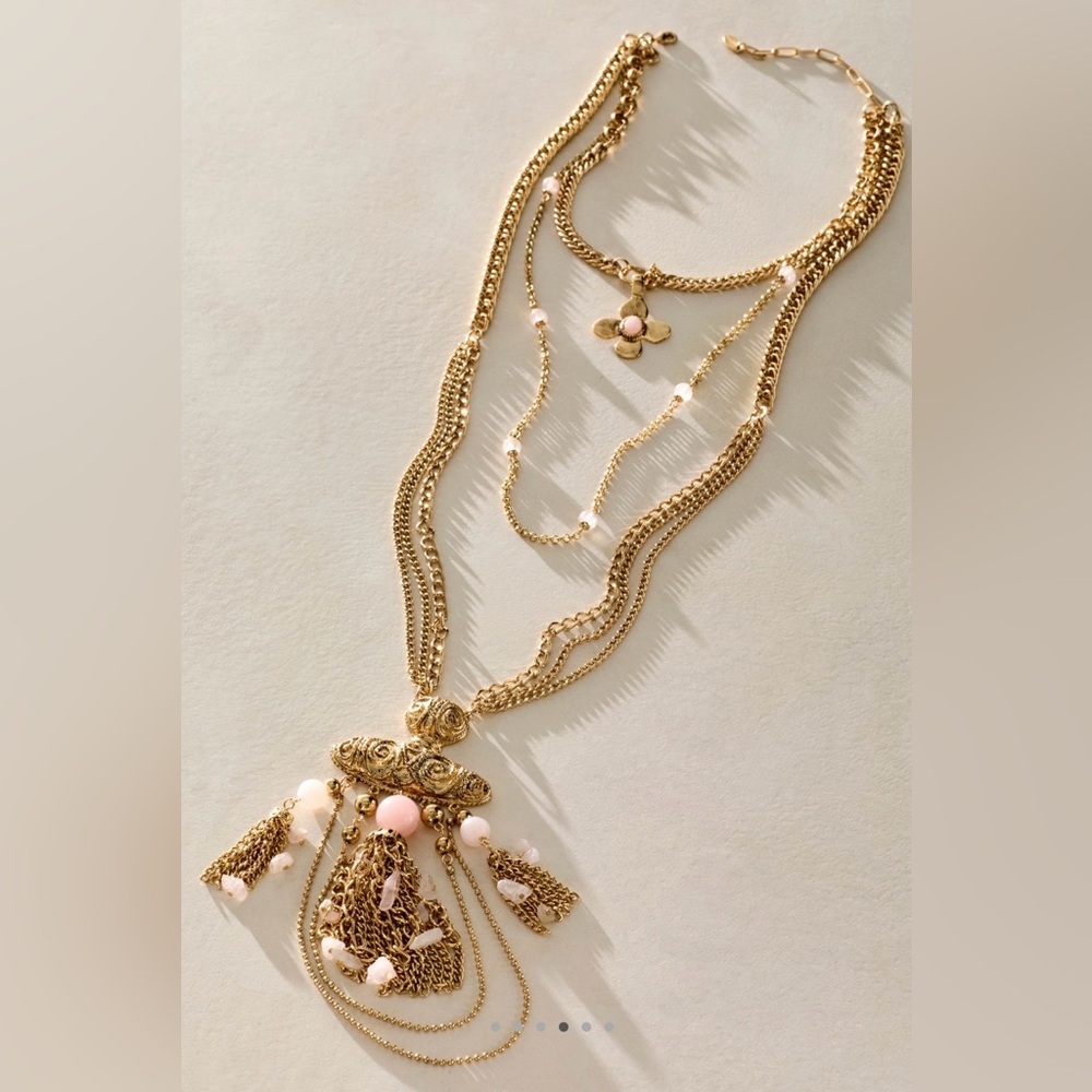 NWT Free People Catriona Layer Necklace in Rose Quartz Pink Gold New $68 retail - Picture 4 of 8